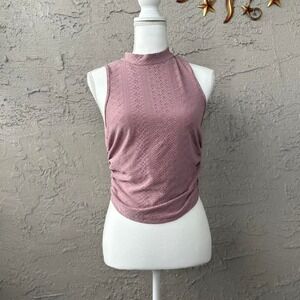 SHEIN Curve‎ Women's Mauve Sleeveless Mock Neck Ruched Tank Top Blouse